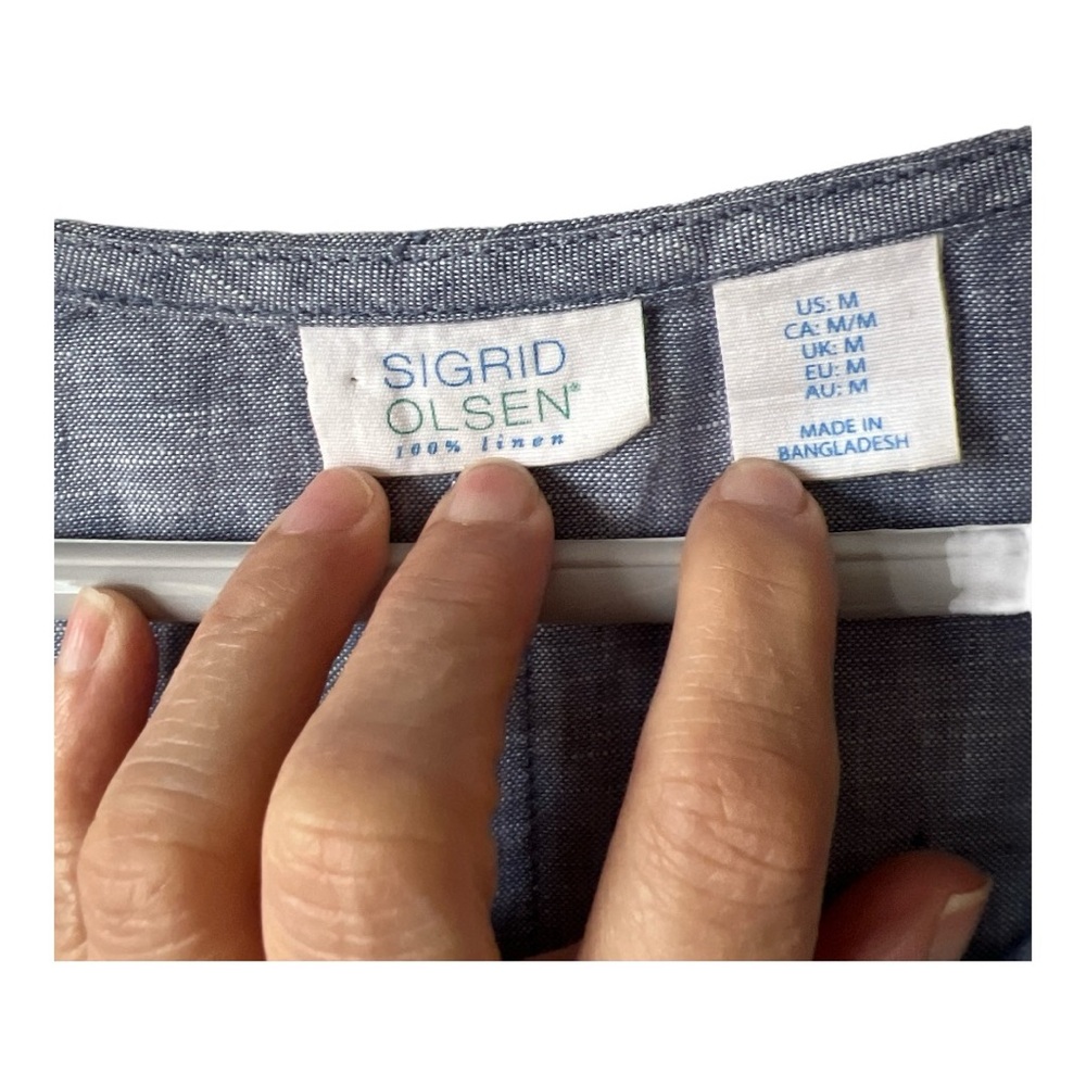 SIGRID OLSEN | Linen Boxy Fit V-Neck Button Up Top Sz Medium - Picture 4 of 5
